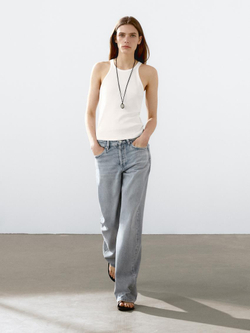 Massimo Dutti Топ из 100% хлопка на бретелях, натуральный, кремовый