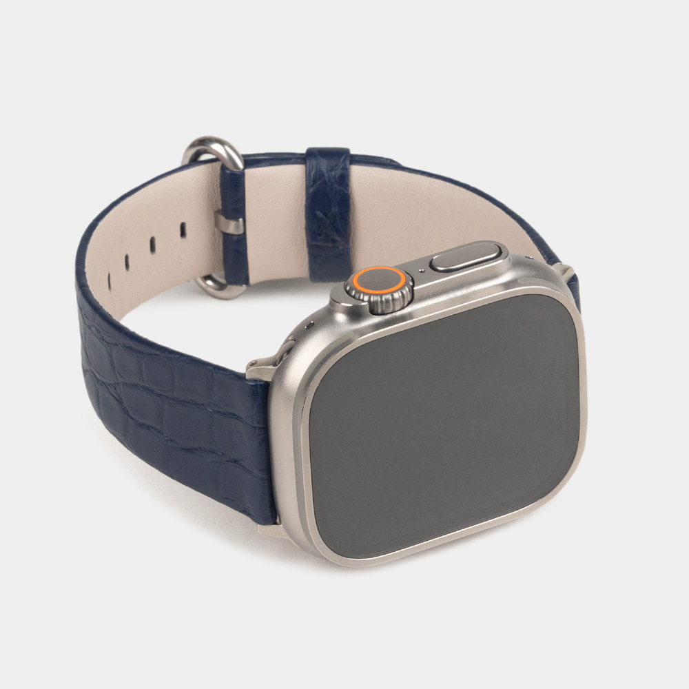 Ремешок для Apple Watch 44/45/46 mm из кожи аллигатора, синего цвета