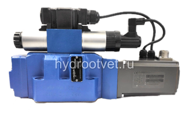 4WRTE16V200L-4X/6EG24K31/A1M - Пропорциональный быстродействующий распределитель с обратной связью по положению золотника и со встроенным усилителем (OBE), Ду16, A1 = ±10 В, номинальный расход 200 л/мин, схема V, каналы управления X и Y = внешние