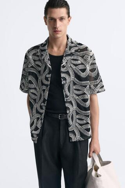 ZARA РУБАШКА С КОНТРАСТНЫМИ ДЕТАЛЯМИ, ЧЕРНЫЙ