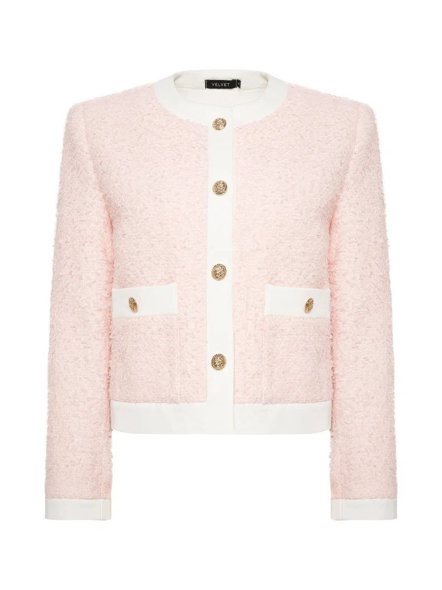 Жакет из твида укороченный розовый