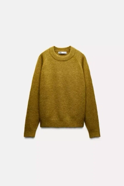 ZARA ОДНОТОННЫЙ СВИТЕР ИЗ ШЕРСТИ И АЛЬПАКИ, МЯГКИЙ ЗЕЛЕНЫЙ