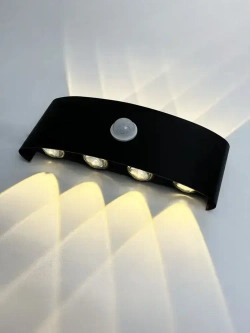 Светильник бра настенный светодиодный уличный с датчиком движения и датчиком освещенности 220в OutFrame 3000K, 8Вт, черный