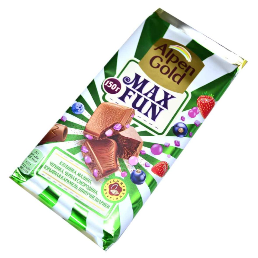 Шоколад Alpen Gold Max Fun с фруктово-ягодными кусочками 150 гр(Акция)