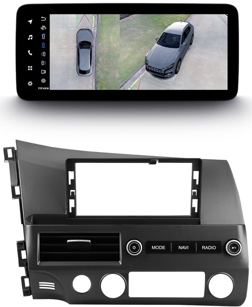 Магнитола Honda Civic 8 4d 2005-2012 седан  - Teyes LUX ONE 360 монитор 12.3" 2K QLED на Android 10, CarPlay, 4G SIM-слот, 6/128 ГБ, 4 камеры в комплекте