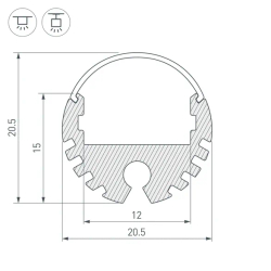 Профиль ROUND-D20-2000 ANOD (Arlight, Алюминий) 040645