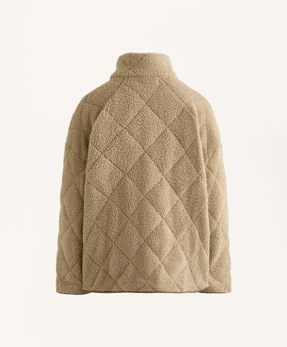 Oysho Стеганая куртка из искусственной овчины в ромбы, бежево-зеленый