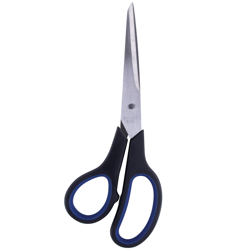 Ножницы BRAUBERG "Soft Grip" 190 мм черно-синие резиновые вставки 3-х сторонняя заточка (6 штук в упаковке)