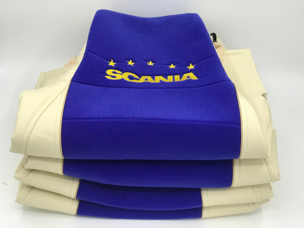 Чехлы премиум кожа + штрокс вышивка SCANIA от 2004-2014 г. S21 Польша