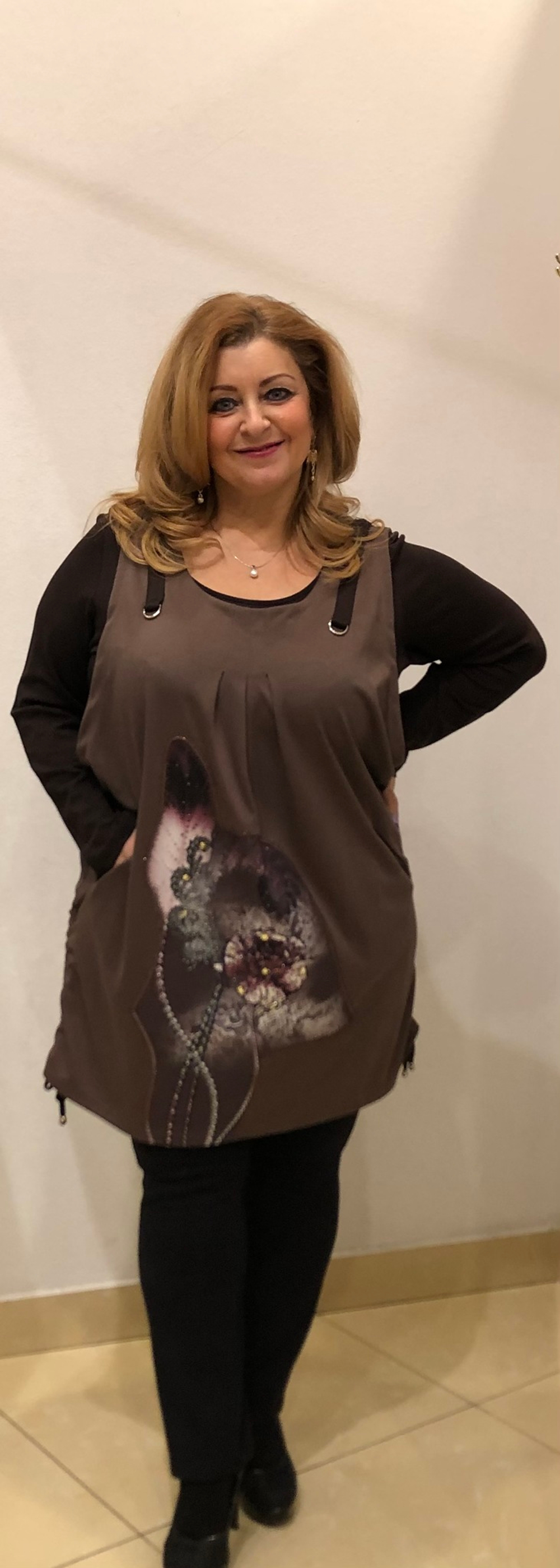 Туника-двойка, светло-коричневый жилет и  темно-коричневый блузонзон