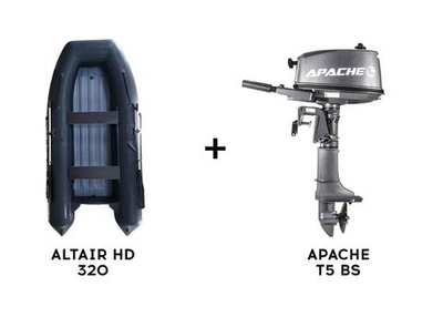 Лодка ПВХ ALTAIR HD 320 НДНД Карбон + 2х-тактный лодочный мотор APACHE T5 BS