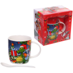Кружка керамическая 370мл «Дракончик с подарком» с ложкой в подарочной коробке