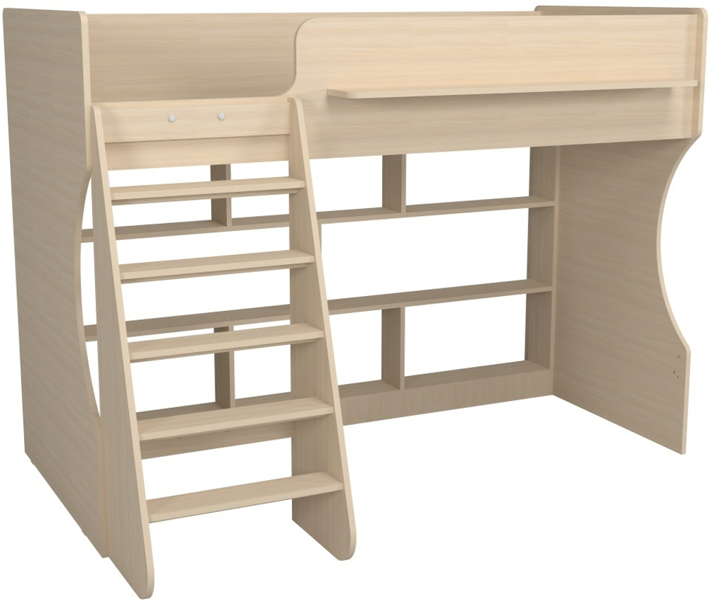 Кровать чердак Р432 Капризун 1 дуб млечный с полками