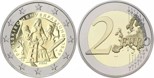 2 евро 2024 год 175 лет Конституции Паульскирхе Германия