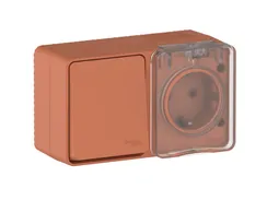 ATLASDESIGN PROFI IP54 О/У БЛОК: РОЗЕТКА с заземл. со шт., 16А, ВЫКЛЮЧАТЕЛЬ 1-клав., 10АХ, ТЕРРАКОТОВЫЙ