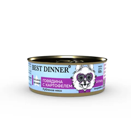BEST DINNER (Бест Динер) Exclusive Vet Profi консервы для собак с профилактикой МКБ Urinary, Говядина с картофелем, 100 г