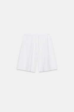 ZARA ХЛОПКОВЫЕ ШОРТЫ НА ШНУРКЕ, БЕЛЫЙ