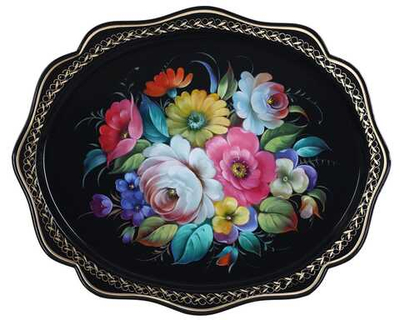 Жостовский поднос декоративный, размер 38х30 см (A15), металлический