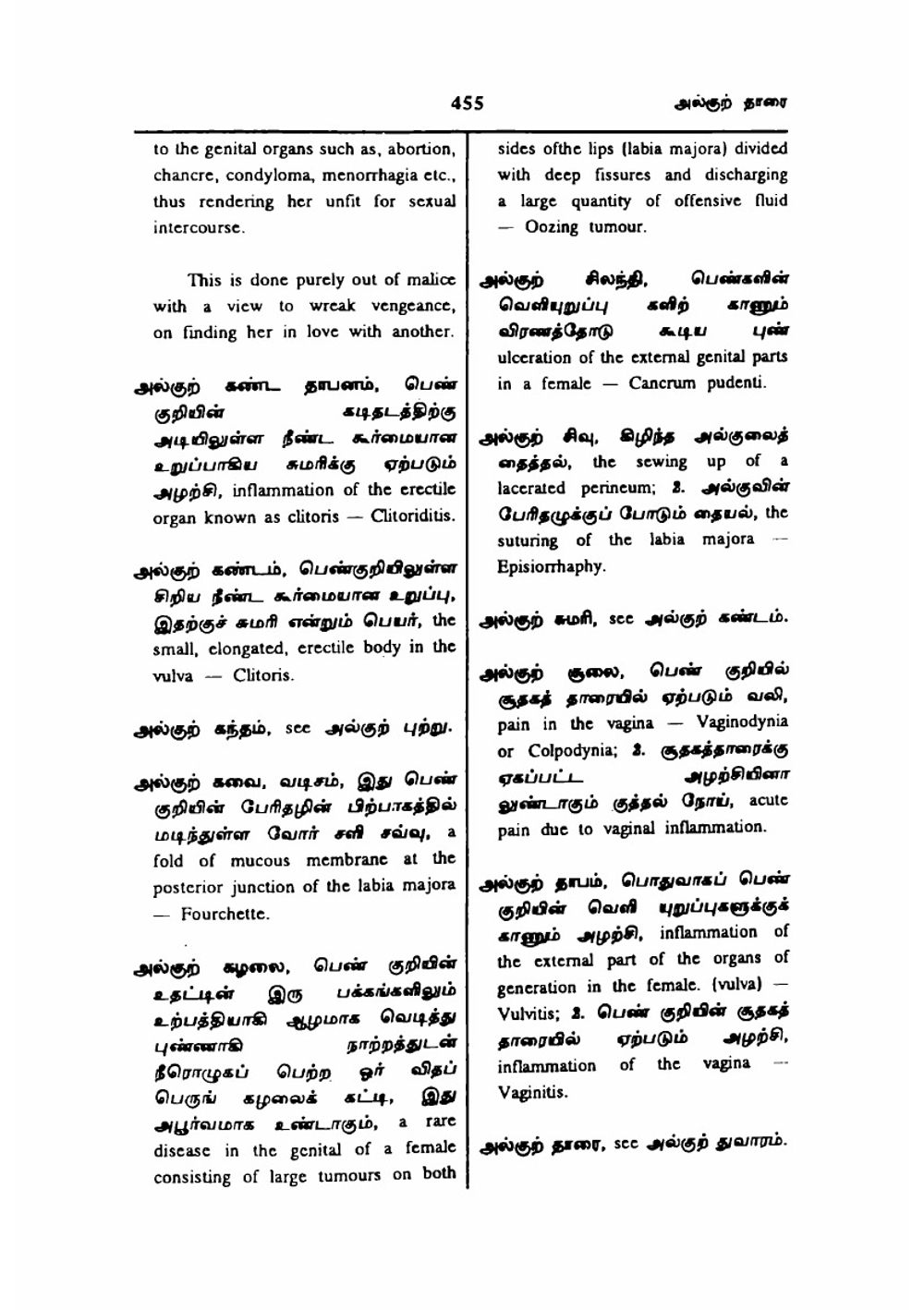Tamil to English Dictionary of Medicine - Chemistry, Botany and Allied Sciences Vol-1 part 3 page no.450-581 | TV Sambasivam Pillai