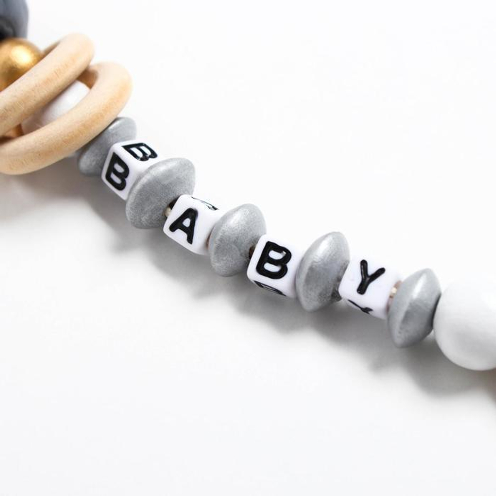 Держатель для пустышки "Мишка", дерев., цвет серый 4155500