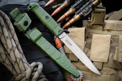 Нож Kizlyar Supreme VECTOR Sleipner SW OKH PS (StoneWash, Oliva Kraton Handle, Polyamide Sheath)