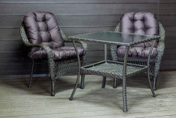 Садовый комплект из искусственного ротанга Мэдисон НЬЮ (Medison NEW) стол квадратный 80х80 + 2 кресла с подушками на сиденье и спинку