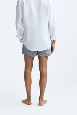 ZARA ПЛАВКИ ИЗ ЖАТОЙ ТКАНИ В МЕЛКУЮ ПОЛОСКУ, СЕРО-СИНИЙ