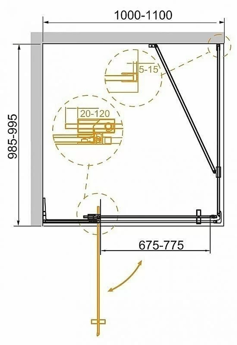Душевой уголок Cezares Slider 99х105 SLIDER-AH-1-100-100/110-C-NERO стекло прозрачное/профиль черный матовый