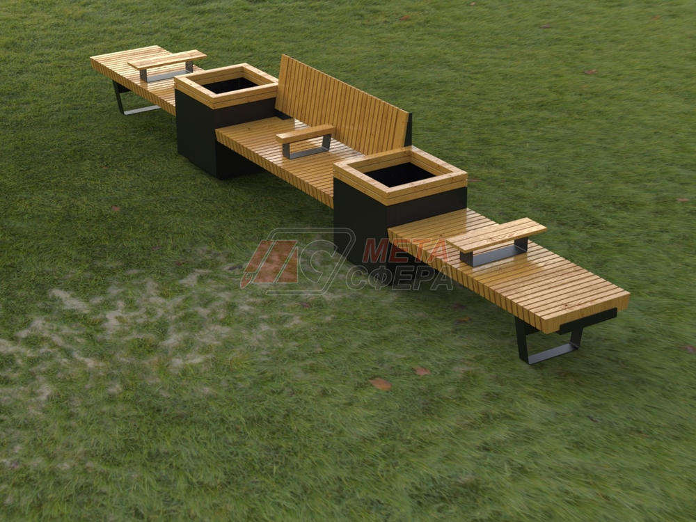 Скамейка Rail Road 02 с 2-мя вазонами и подлокотниками