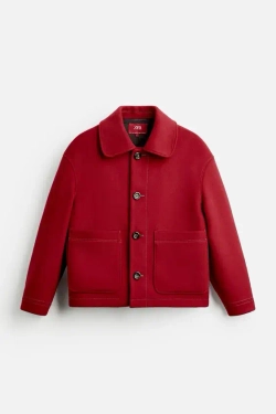 ZARA Х HARRY LAMBERT ШЕРСТЯНАЯ КОРОТКАЯ КУРТКА, КРАСНЫЙ