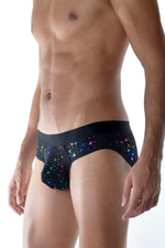 Черные мужские трусы-слипы с разноцветными блестящими звездочками (Размер: XL) (Цвет: черный)