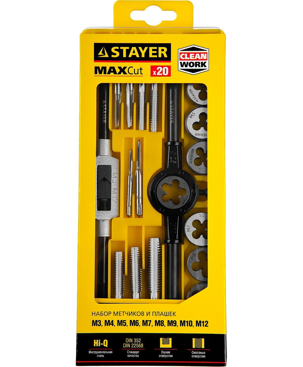 STAYER MaXCut, 20 предмета, легированная сталь, набор метчиков и плашек (28012-H20)