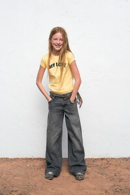 ZARA ДЖИНСЫ WIDE LEG СО ЗВЕЗДАМИ И АНИМАЛИСТИЧЕСКИМ ПРИНТОМ, СЕРЫЙ