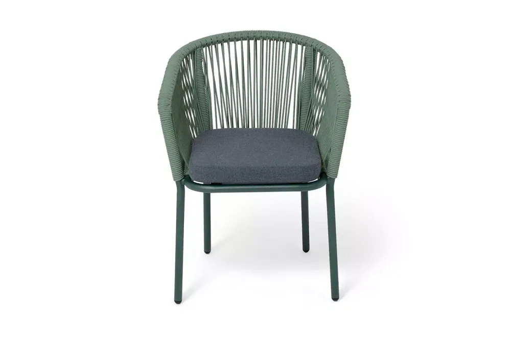 "Марсель" стул плетеный из роупа, каркас алюминий RAL6036 муар, роуп зеленый (4204) круглый tex, ткань темно-серая 027