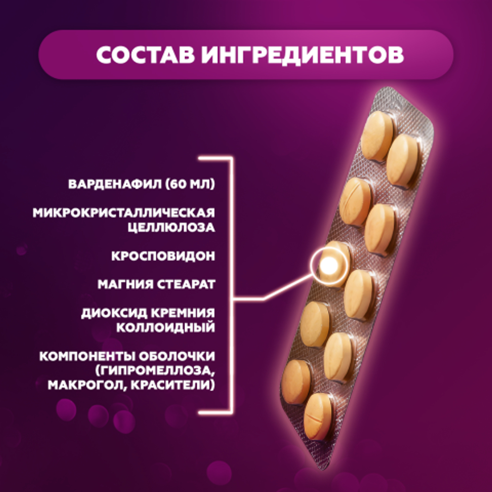 Препарат для усиления потенции и продления полового акта Vilitra 60 mg (10 шт.)
