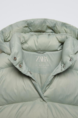 ZARA ПУХОВИК С НАПОЛНИТЕЛЕМ ИЗ ПЕРА И ПУХА, ЦВЕТ МОРСКОЙ ВОЛНЫ
