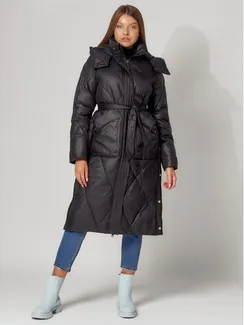 Пальто утеплённое стёганое женское, цвет чёрный, размер 48