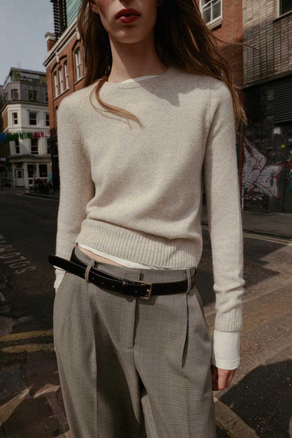 ZARA БАЗОВЫЙ ДЖЕМПЕР ИЗ 100% ШЕРСТИ, ПЕСОЧНЫЙ МЕЛАНЖ