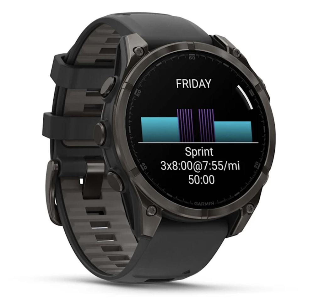 Умные часы Garmin Fenix 8, 47 мм, AMOLED, Sapphire Carbon Gray DLC Titanium with Black/Pebble Gray Silicone Band