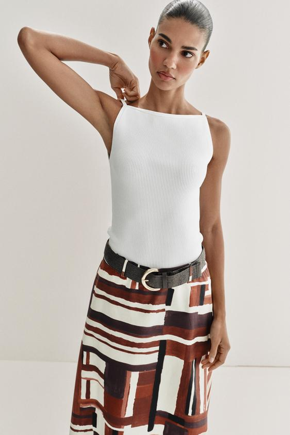 ZARA ЮБКА ИЗ ПОПЛИНА С ПРИНТОМ И РЕМНЕМ, РАЗНОЦВЕТНЫЙ