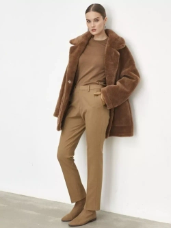 Двусторонняя дубленка из овечьей шерсти тедди чебурашка, коричневая, SilverFox