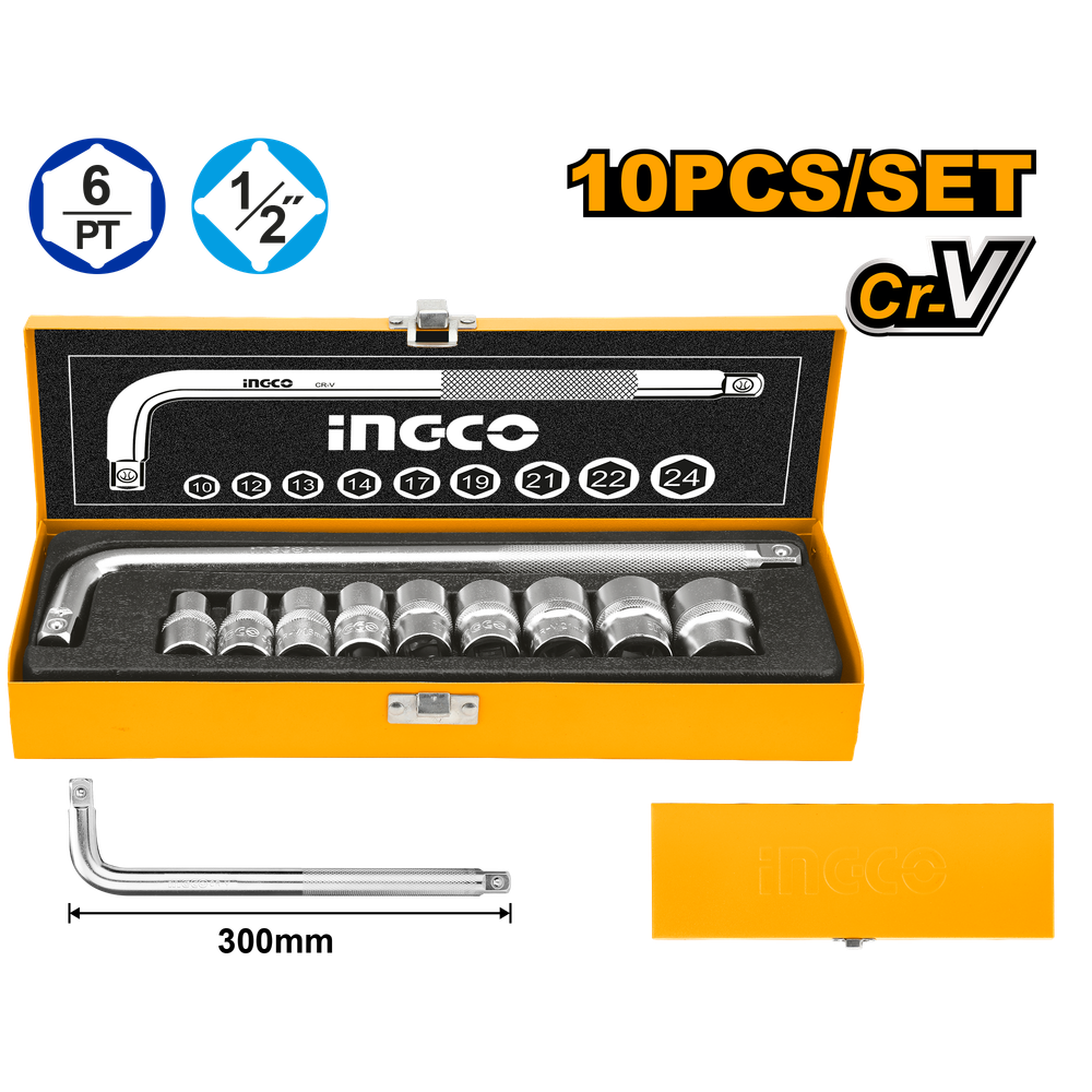Набор торцевых головок INGCO HKTS12101 INDUSTRIAL 1/2&quot; 10-24 мм 10 шт.