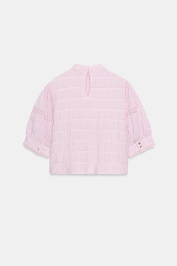 ZARA РУБАШКА С КРУЖЕВОМ И РУКАВАМИ-БУФФАМИ, РОЗОВЫЙ