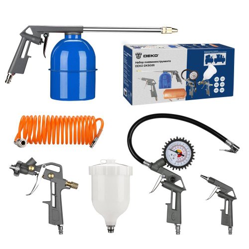 Набор пневмоинструмента DEKO DKSG05 5 предметов+краскораспылитель с верхним бачком 018-0909
