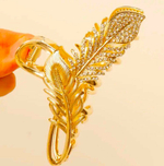 Заколка Краб для волос "Перо" Цвет золото. Металл. Усиленная. Для волос