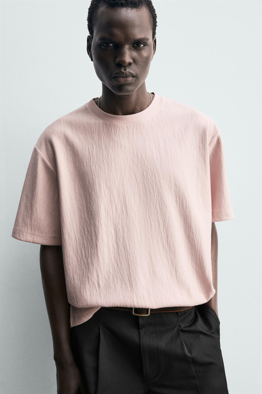 ZARA ФУТБОЛКА RELAXED FIT ИЗ РЕЛЬЕФНОЙ ТКАНИ, РОЗОВЫЙ