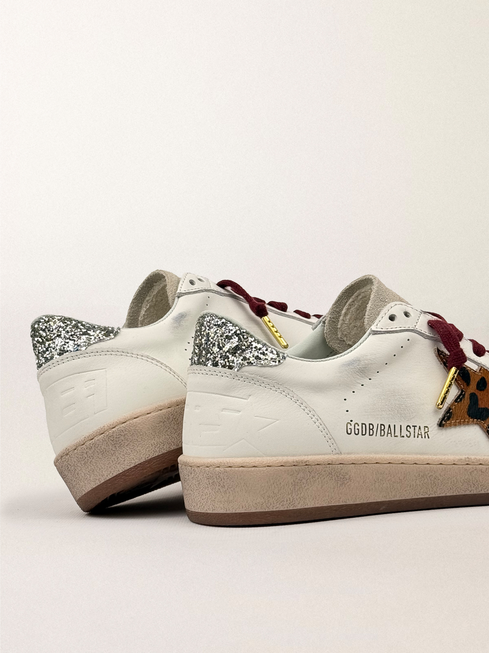 Ball Star with leopard-print pony skin star and silver glitter heel tab