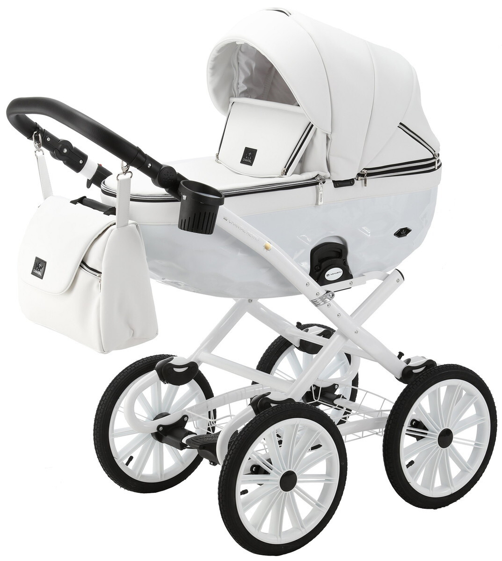 Детская коляска Adamex Chantal Retro Deluxe 2 в 1 C104A (БЕЛАЯ 100% КОЖА-ХРОМ.МОЛНИИ)