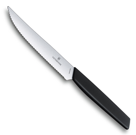 Нож Victorinox для стейков и пиццы, 12 см волнистое, чёрный
