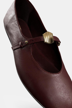 ZARA МЯГКИЕ КОЖАНЫЕ БАЛЕТКИ, БОРДОВО-КРАСНЫЙ